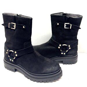 MIZ MOOZ SUEDE BOOTS SIDE ZIP BUCKLE 37EU/ 7US BLACK Z-138
